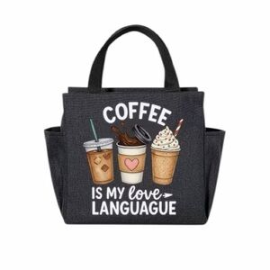 Black Coffee Themed Insulated Lunch/Picnic Tote Bag New